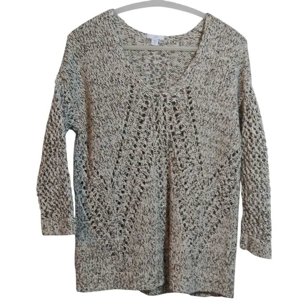 J. Jill Open-Knit V-Neck Sweater Tunic in Neutral Taupe Petite Size XSP